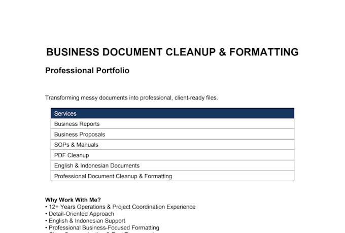 professionally format and clean up your business document